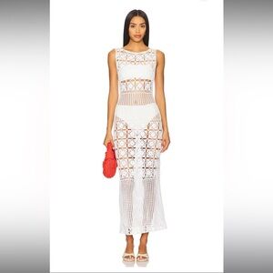 Tularosa Mikio Crochet Midi Dress in White, xs